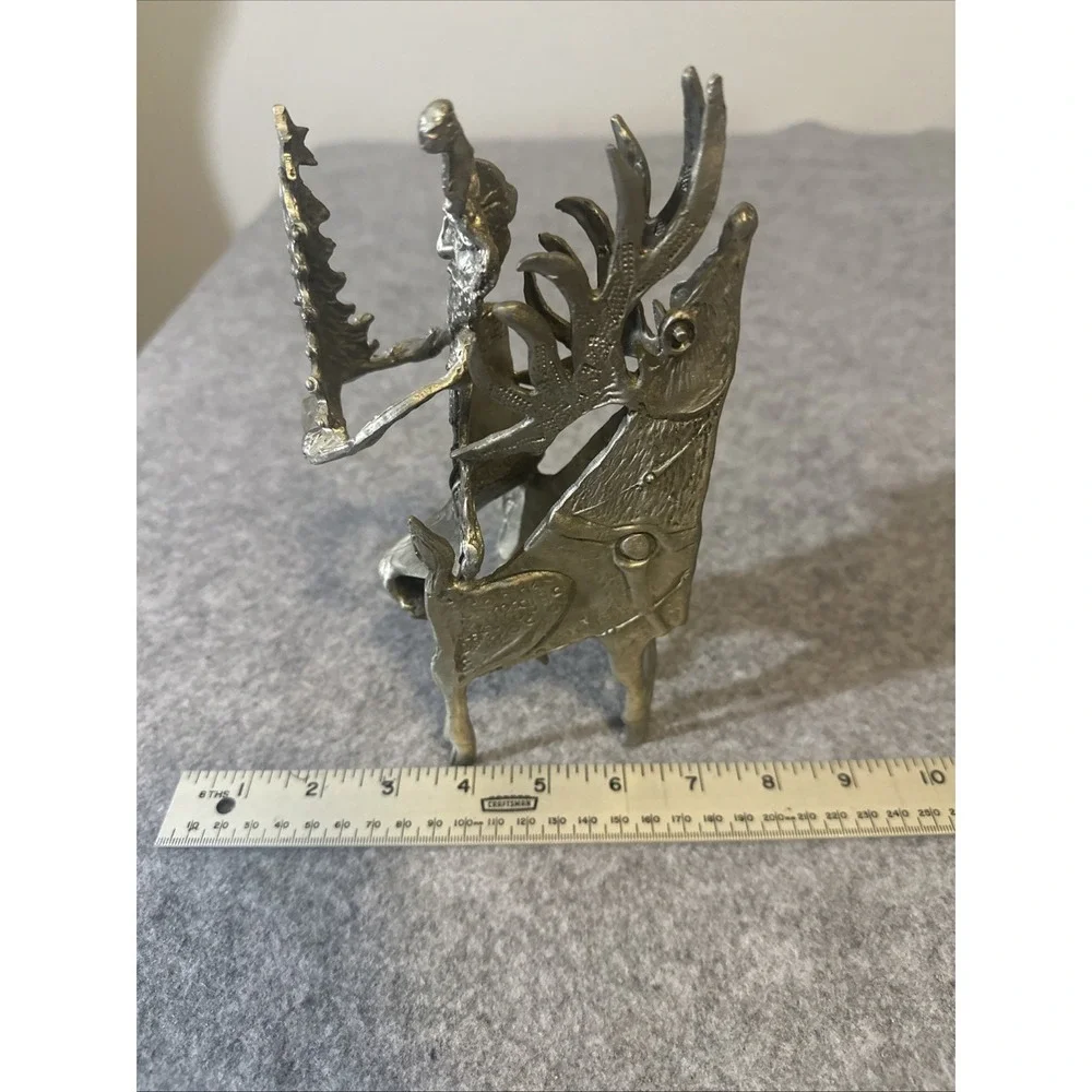 Pewter Santa with Deer and Tree By Don Drumm Home Decor Retired Signed